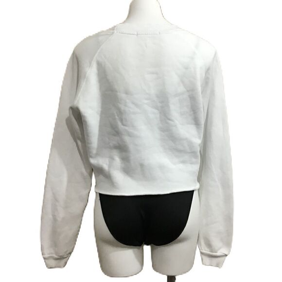 Wildfox White Oversized Cropped Raw Hem Sweatshirt New Size XS - Picture 3 of 10